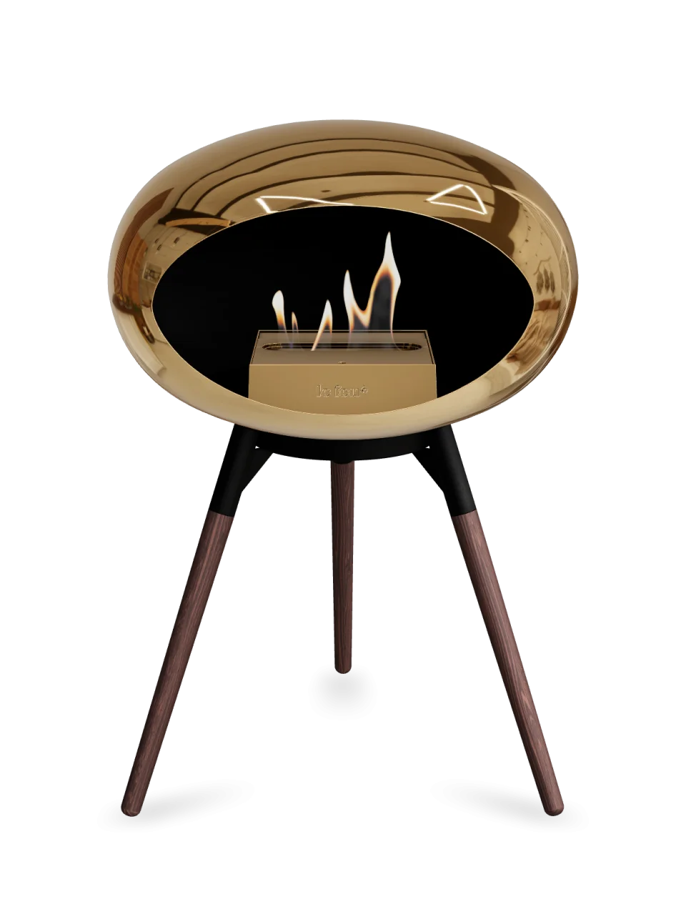Le Feu Dome Ground Low Bioethanol Fireplace in chromed rose gold, stylish and portable heating solution for modern spaces.