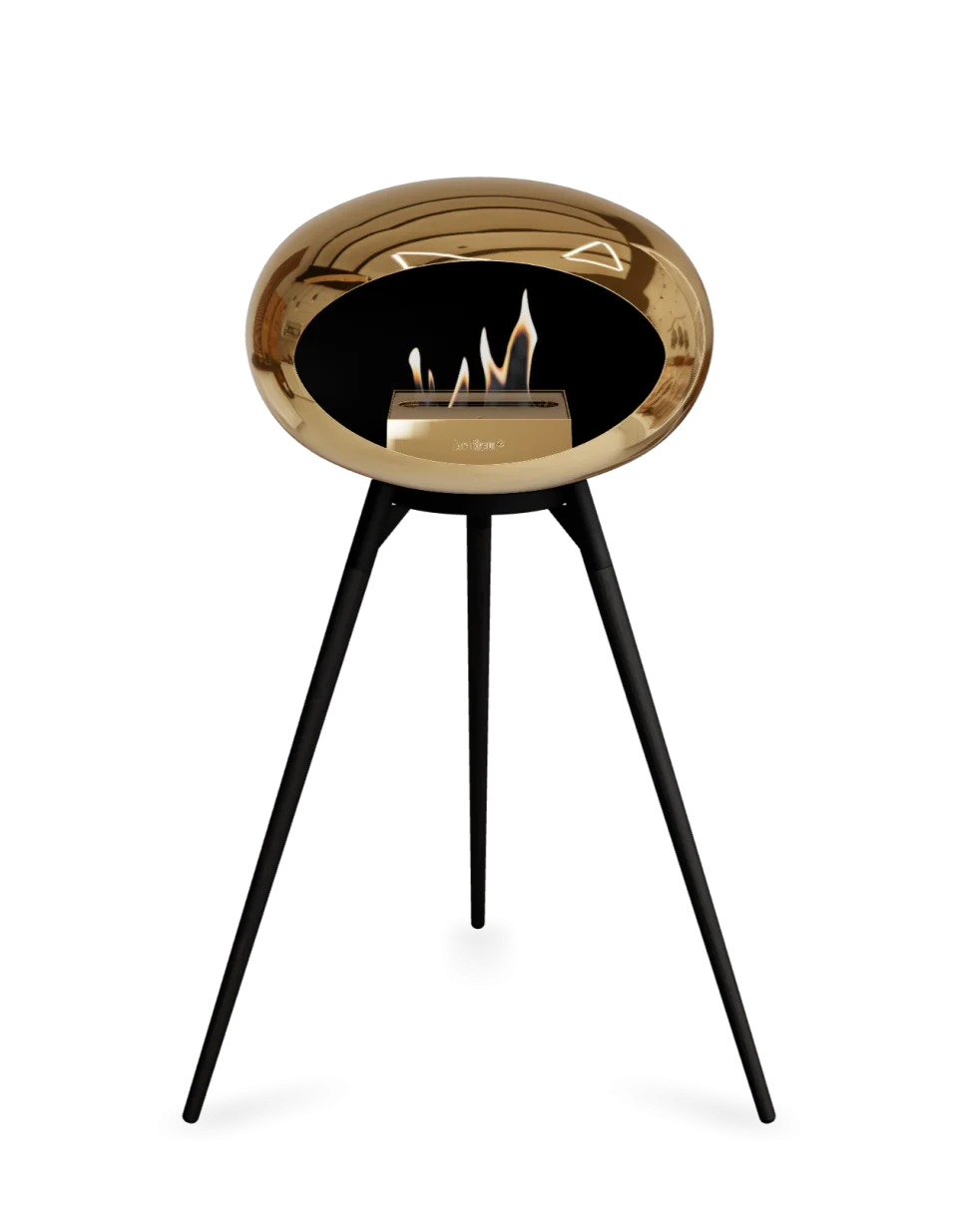 Freestanding bioethanol fireplace Le Feu Dome Ground High with chromed rose finish and stylish design.