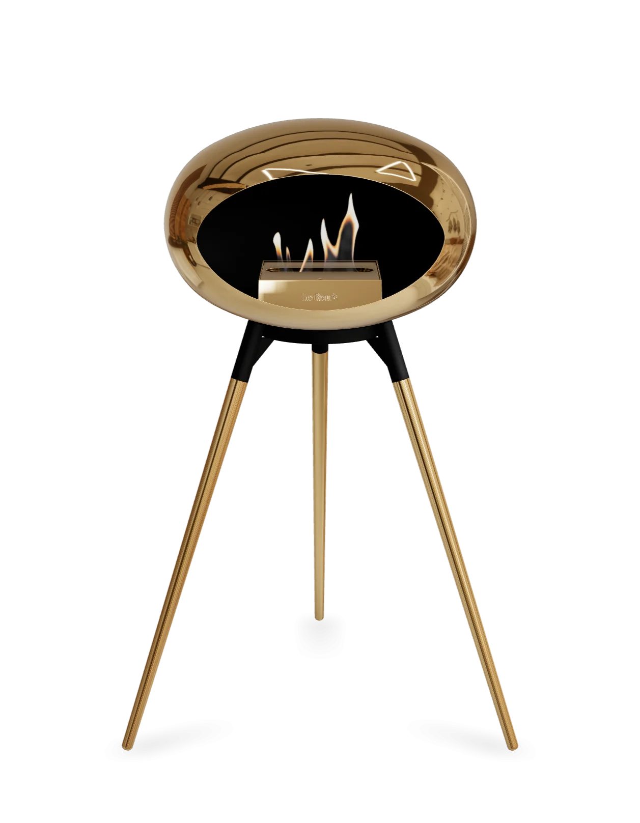 Freestanding Le Feu Dome Ground High bioethanol fireplace in chrome rose design, stylish and eco-friendly.