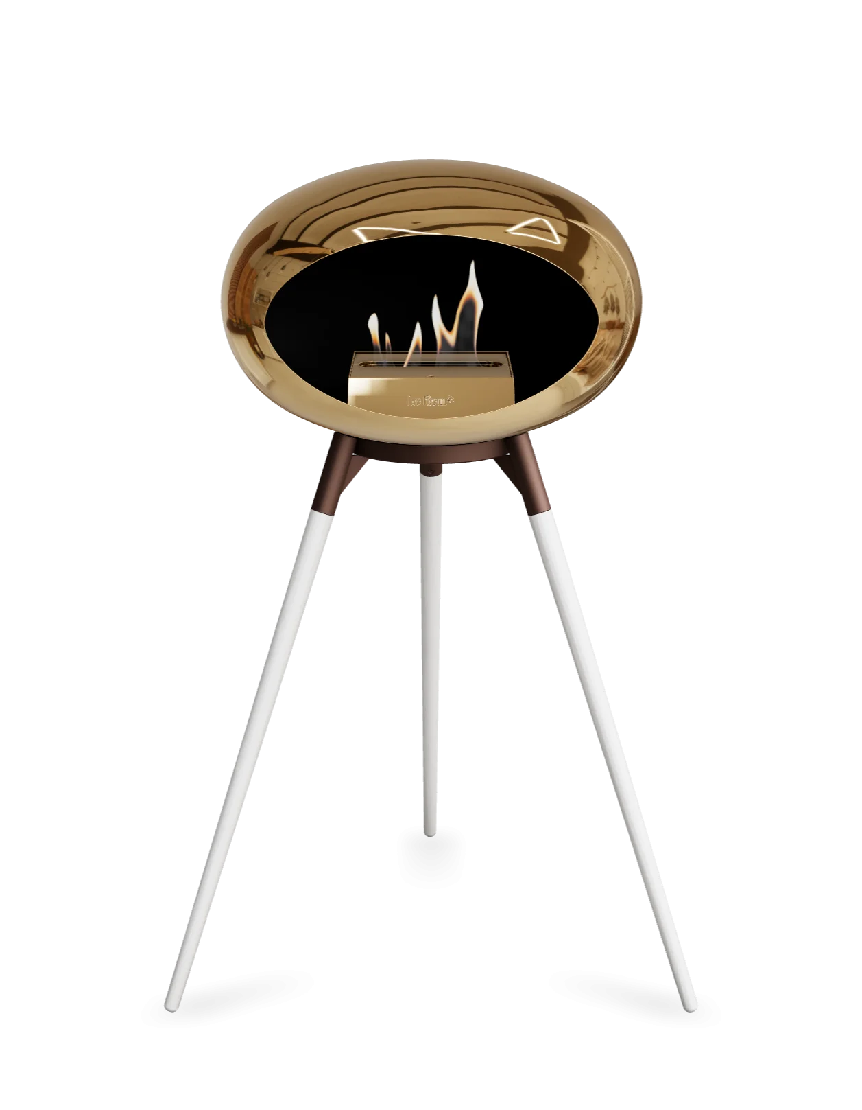 Freestanding Le Feu Dome Ground High Bioethanol Fireplace in chrome and rose, stylish and eco-friendly design.