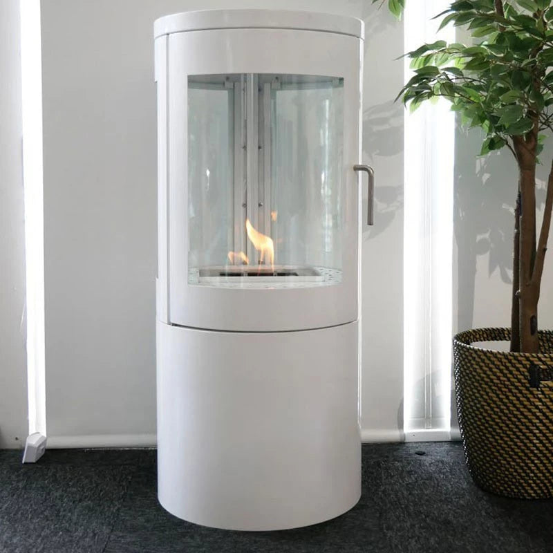 Bio Wood Stove in White with 360 Flameview