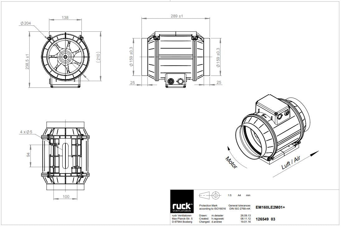 INLINE TUBE FAN RUCK EM 160L E2M 01