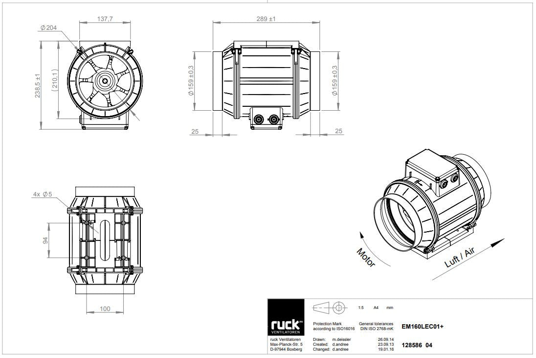INLINE TUBE FAN RUCK EM 160L EC 01