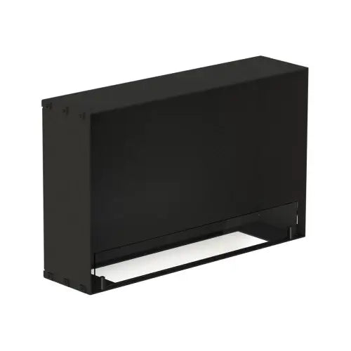 Sleek black bioethanol fireplace insert, designed for stylish in-wall installation with a one-sided flame view.