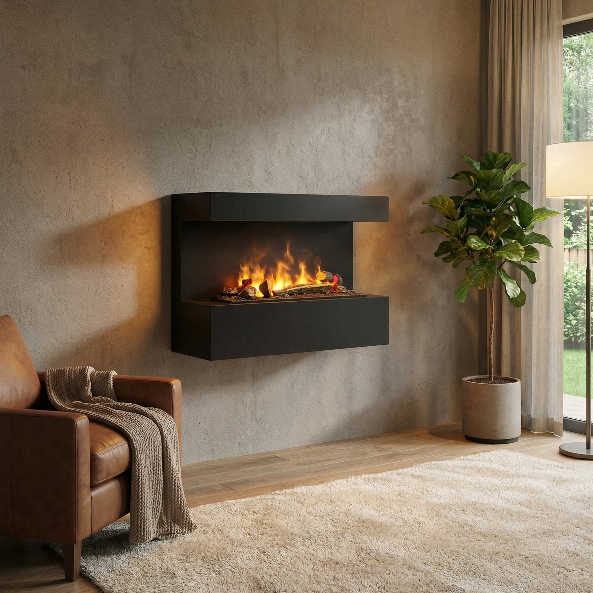 Steinsdal - Wall-mounted Water Vapour Fireplace in Black