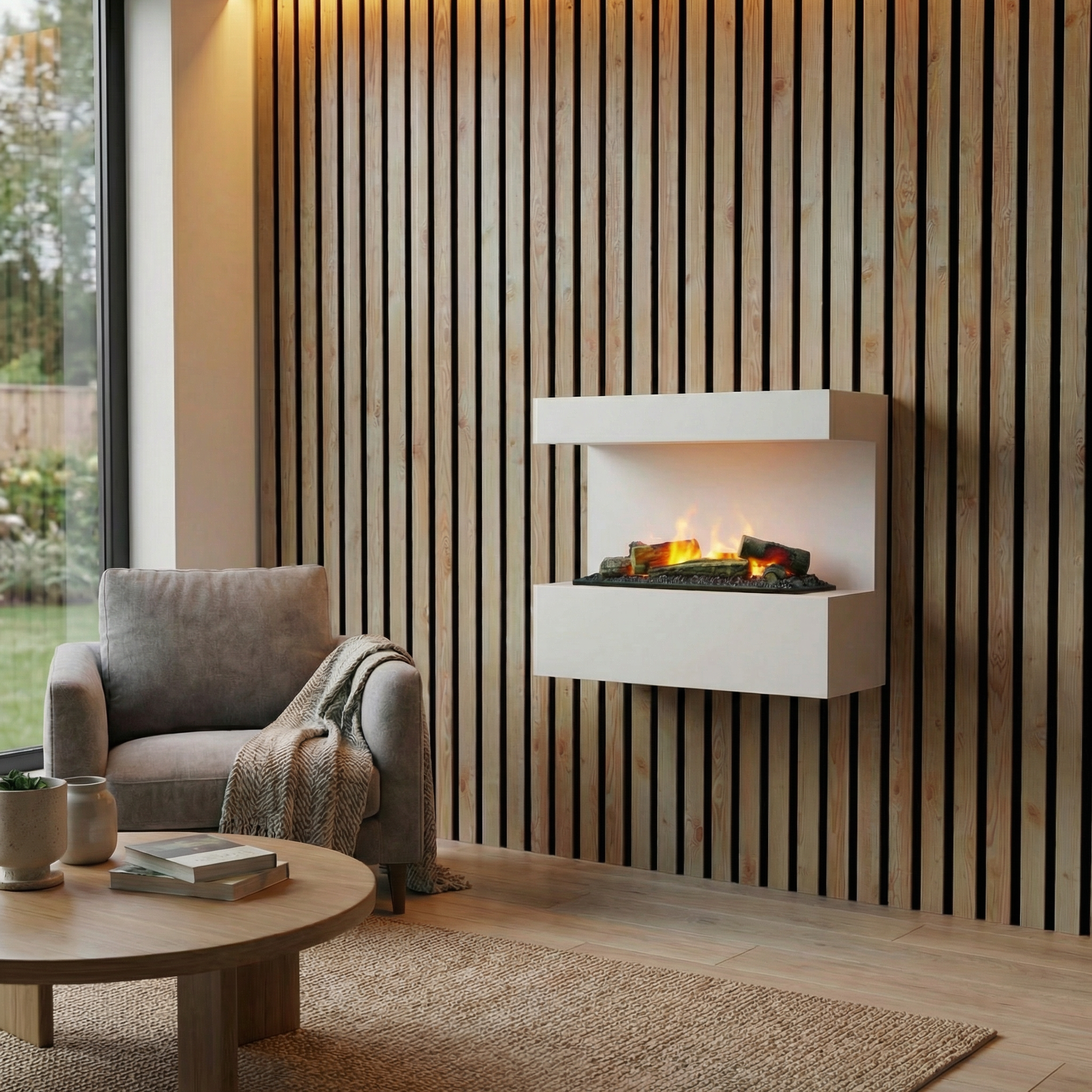 Steinsdal - Wall-mounted Water Vapour Fireplace in White