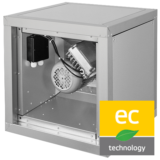 Box fan with EC motor outside air stream for restaurant kitchen exhaust hood RUCK MPC EC