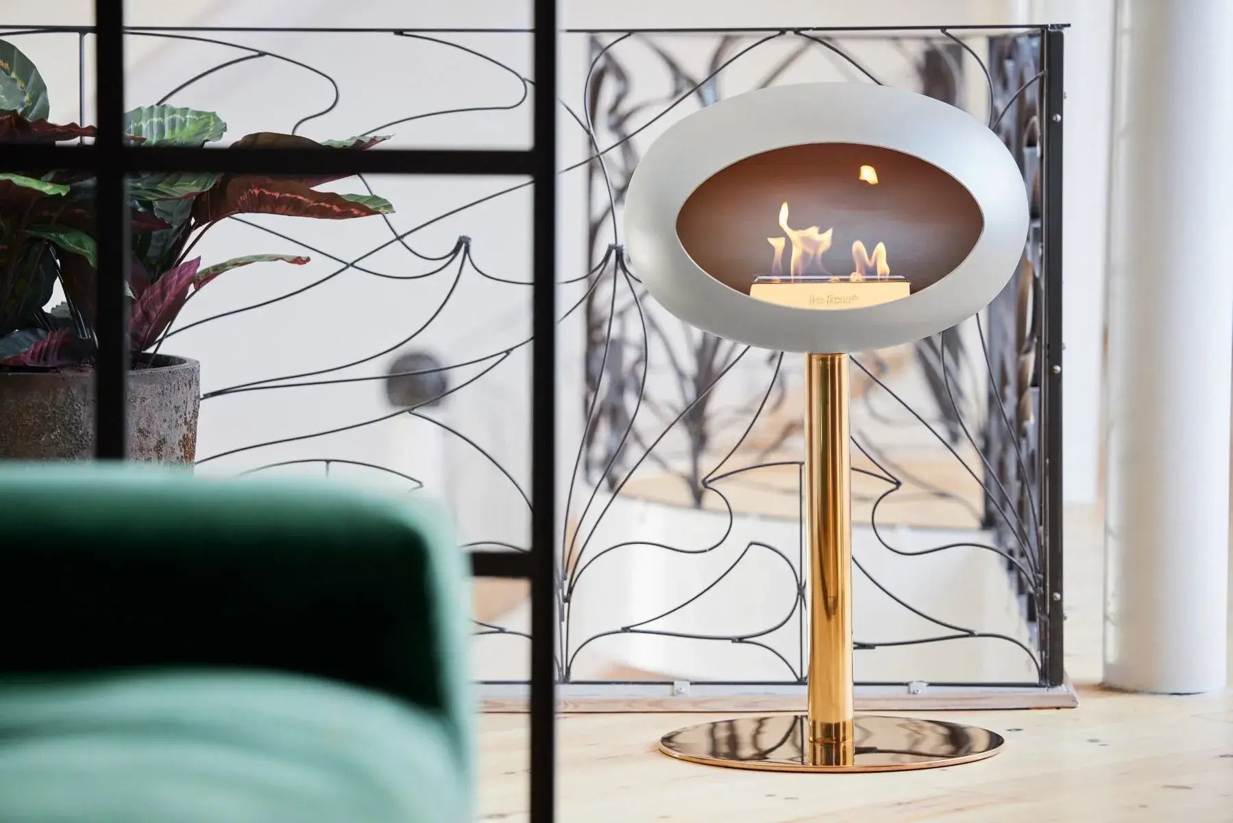 Freestanding Bioethanol Fireplace Le Feu Dome Ground Low Steel - Nickel