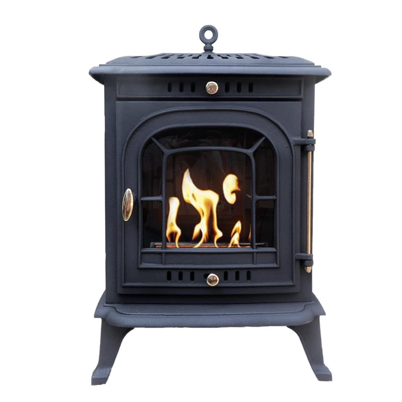 Altar cast iron bioethanol stove with flames, classic design, freestanding, 1.5-litre burner for cozy warmth.
