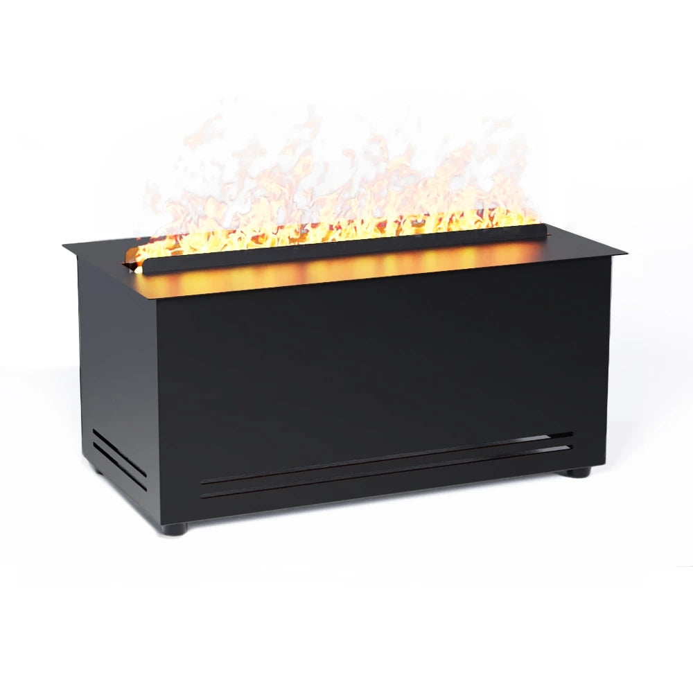 AquaFire Base 40 Opti-myst fireplace insert with water vapor flame effects in a sleek black design.