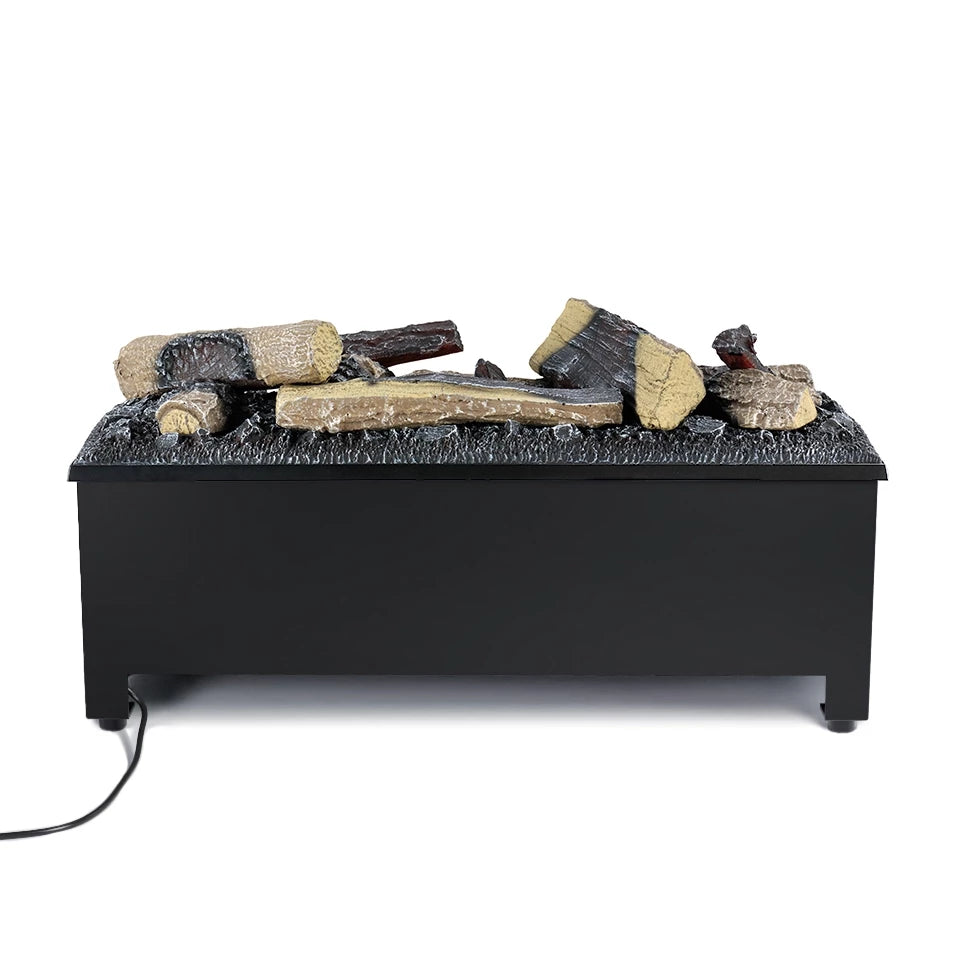 AquaFire Base 60 Logs freestanding Opti-myst fireplace insert with decorative logs and black base.
