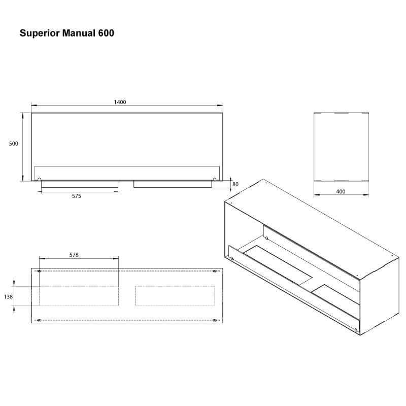 Dimension drawing of the Superior Manual 600, showcasing design and measurements for installation.