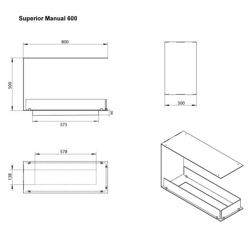 Dimensions and design blueprint for Superior Manual 600, showcasing measurements in cm for easy reference.