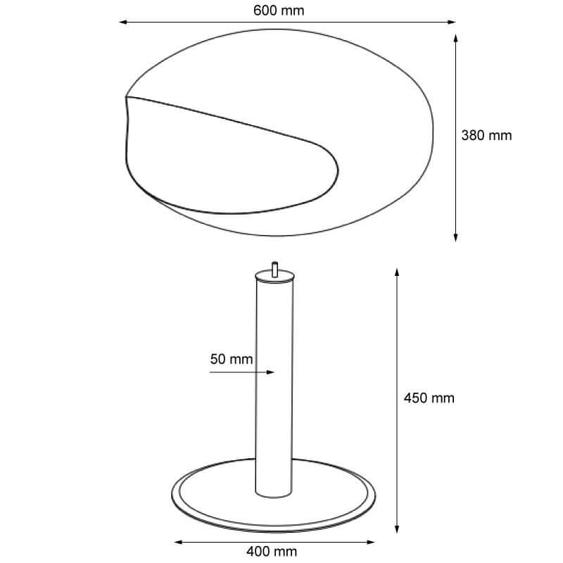 Dimensions of Cocoon Pedestal black bioethanol fireplace, showcasing sleek design and modern aesthetics.