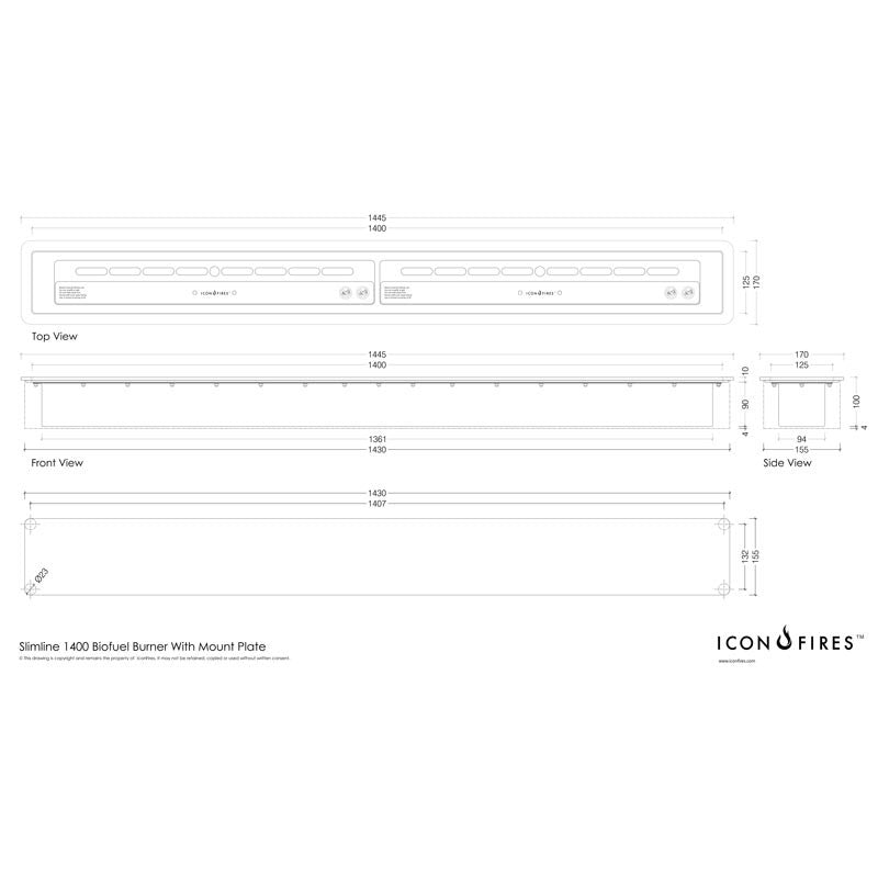 Icon Fires Slimline Burner - 140 cm