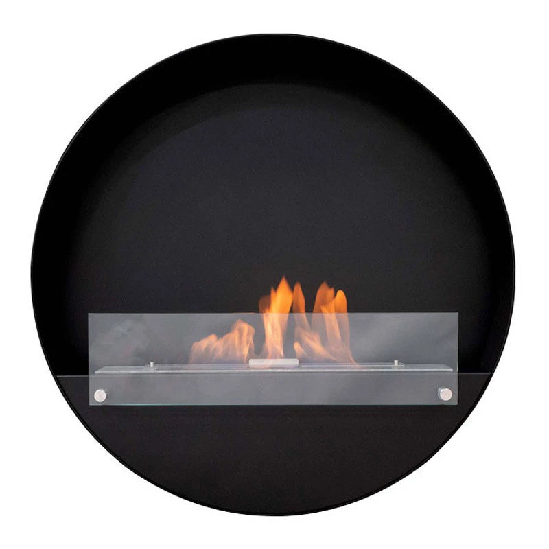 Delaware XL black round fireplace - Ø80 cm, eco-friendly bioethanol wall-mounted design with visible flames.
