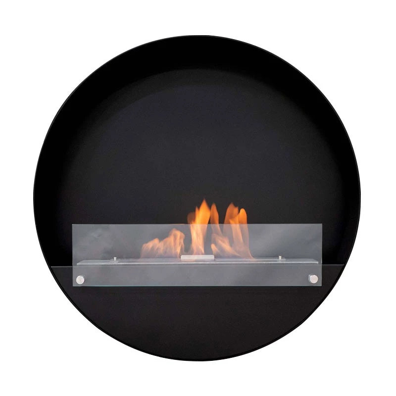 Delaware XL black round bio fireplace - Ø80 cm, modern eco-friendly design with lively flames.