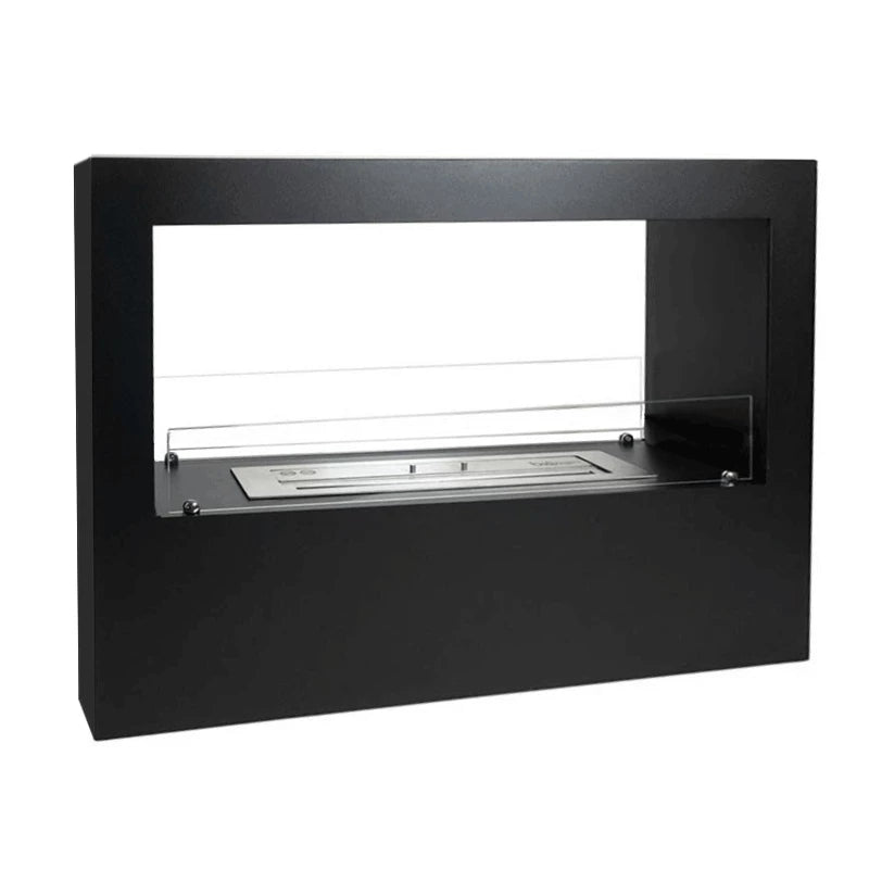Lansing Tunnel Bioethanol Fireplace in Black, a stylish two-sided freestanding unit for modern spaces.