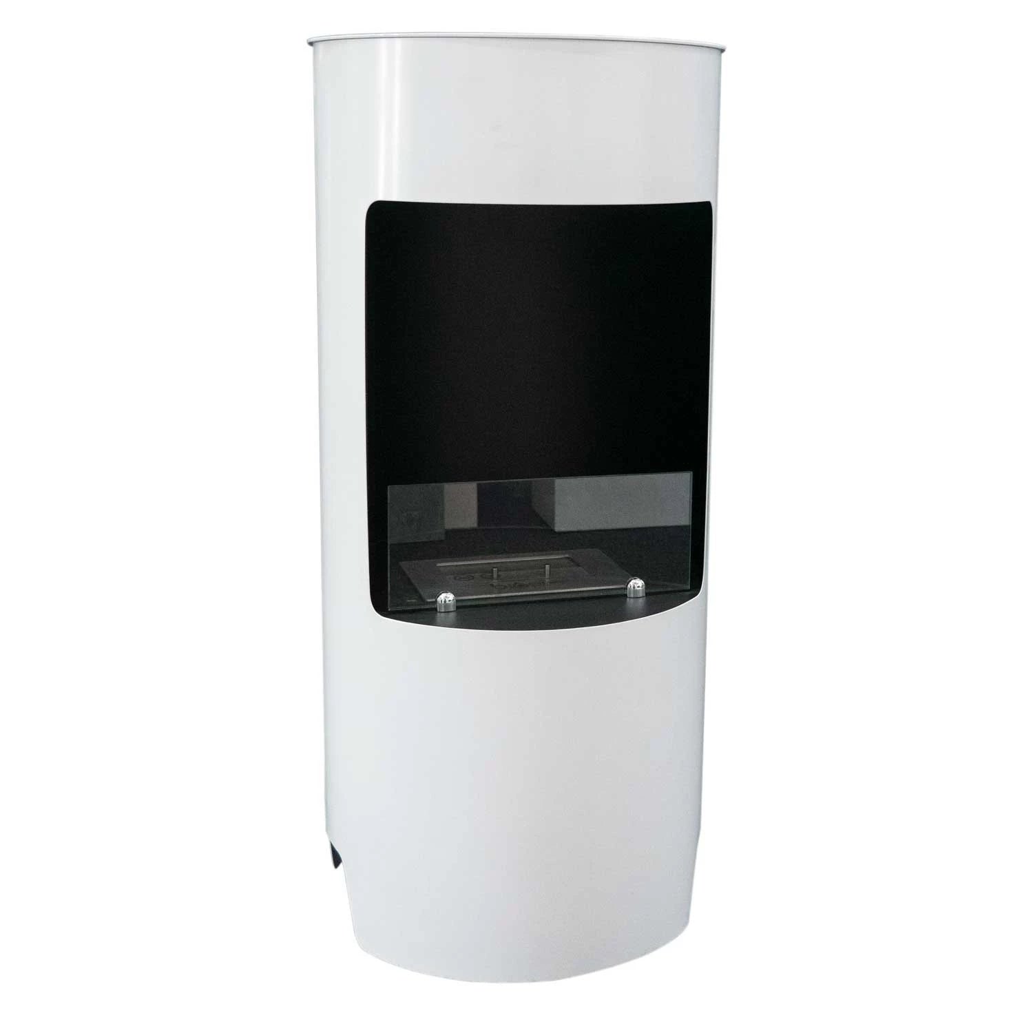 Montgomery White freestanding bioethanol stove featuring a sleek design and modern aesthetics for stylish home decor.