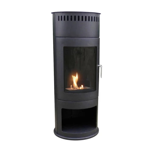 Washington bioethanol wood-burning stove with cylindrical design and large glass door for safe, stylish home heating.