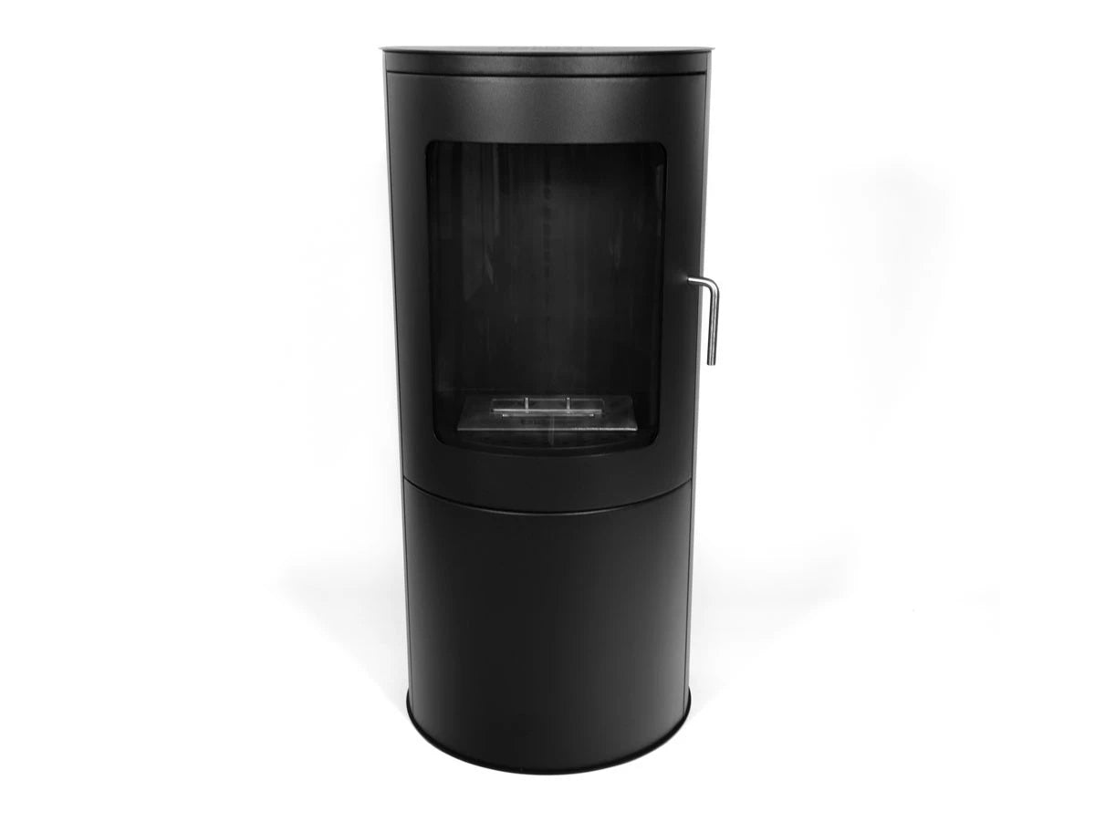 Richmond Bioethanol Fire Stove with flat back, modern freestanding design for wall placement.