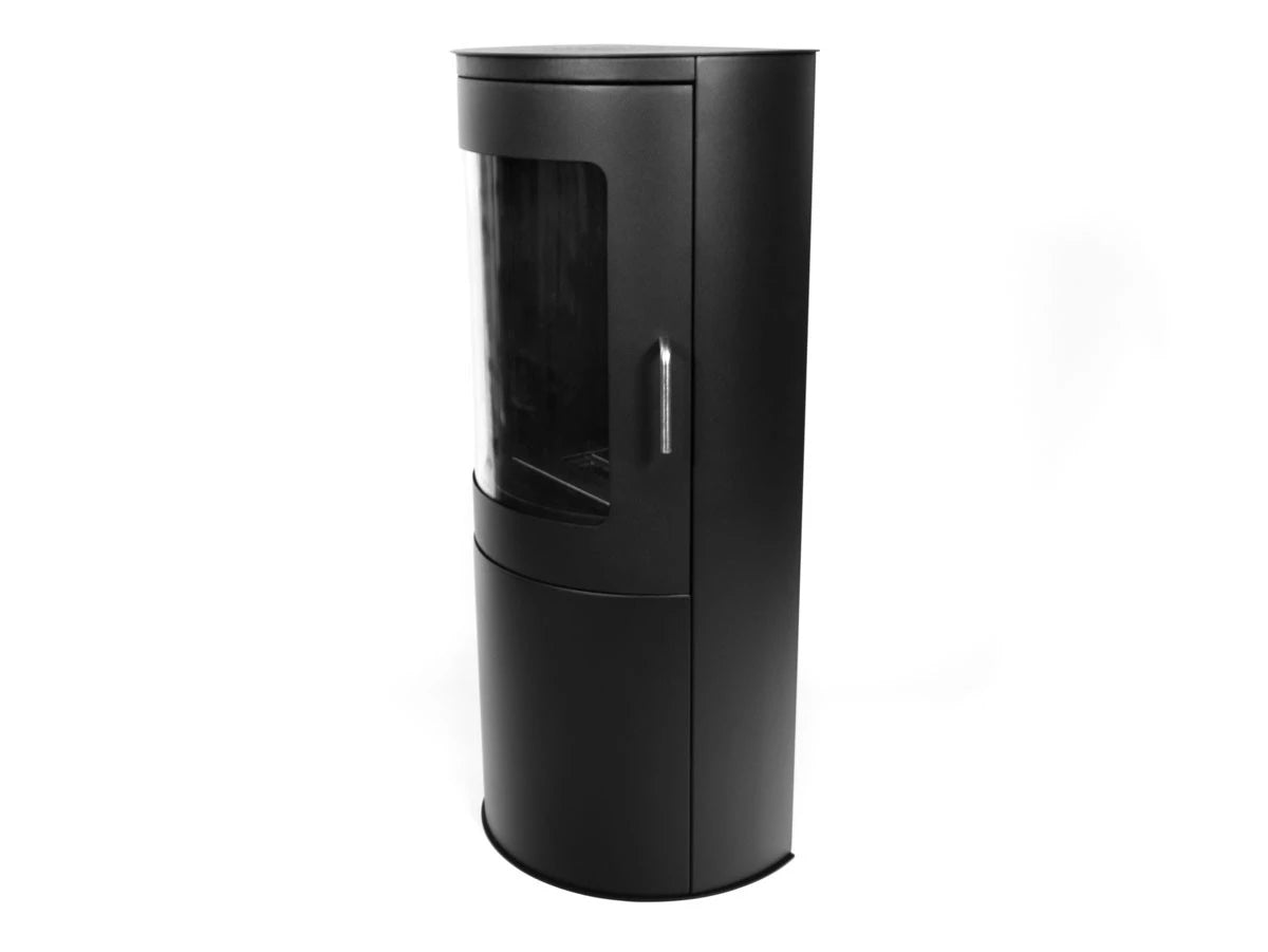 Richmond bioethanol fireplace stove with flat back, freestanding design in sleek black finish.