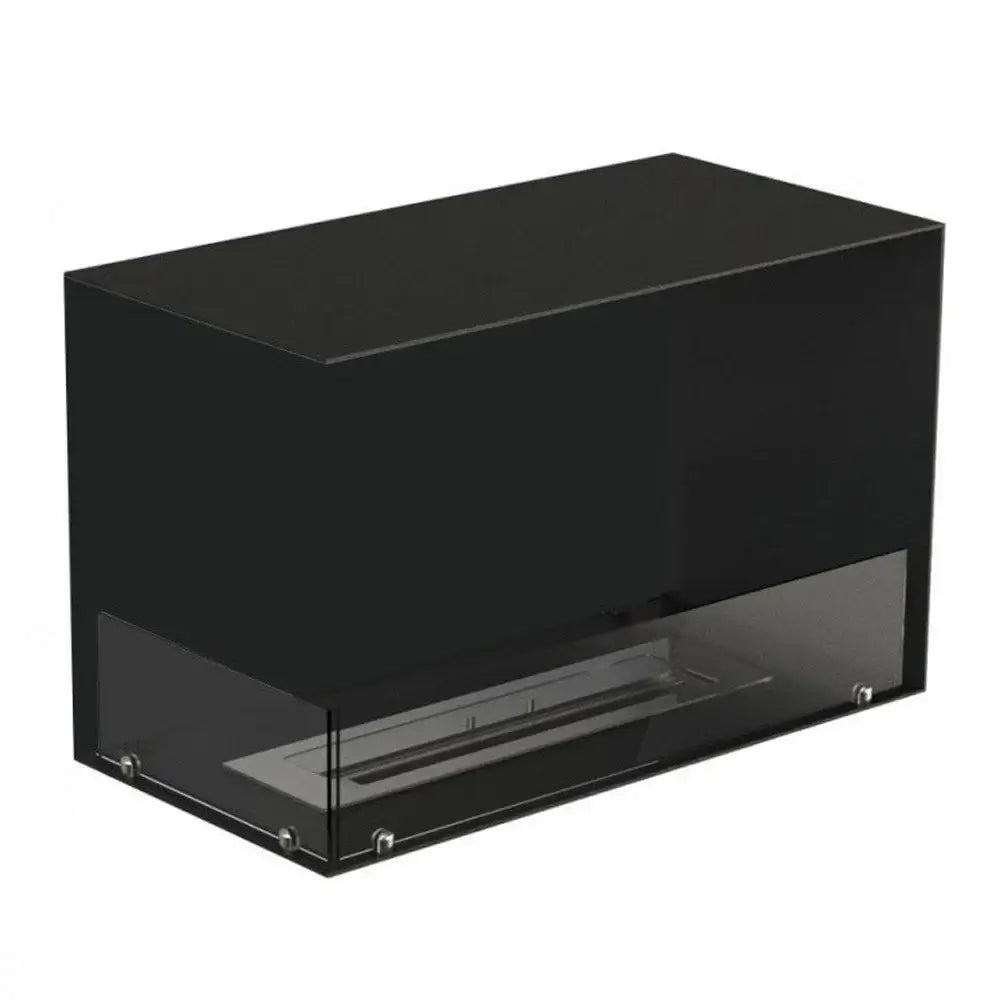 Sleek black bioethanol fireplace insert with tempered glass, perfect for modern interior design.