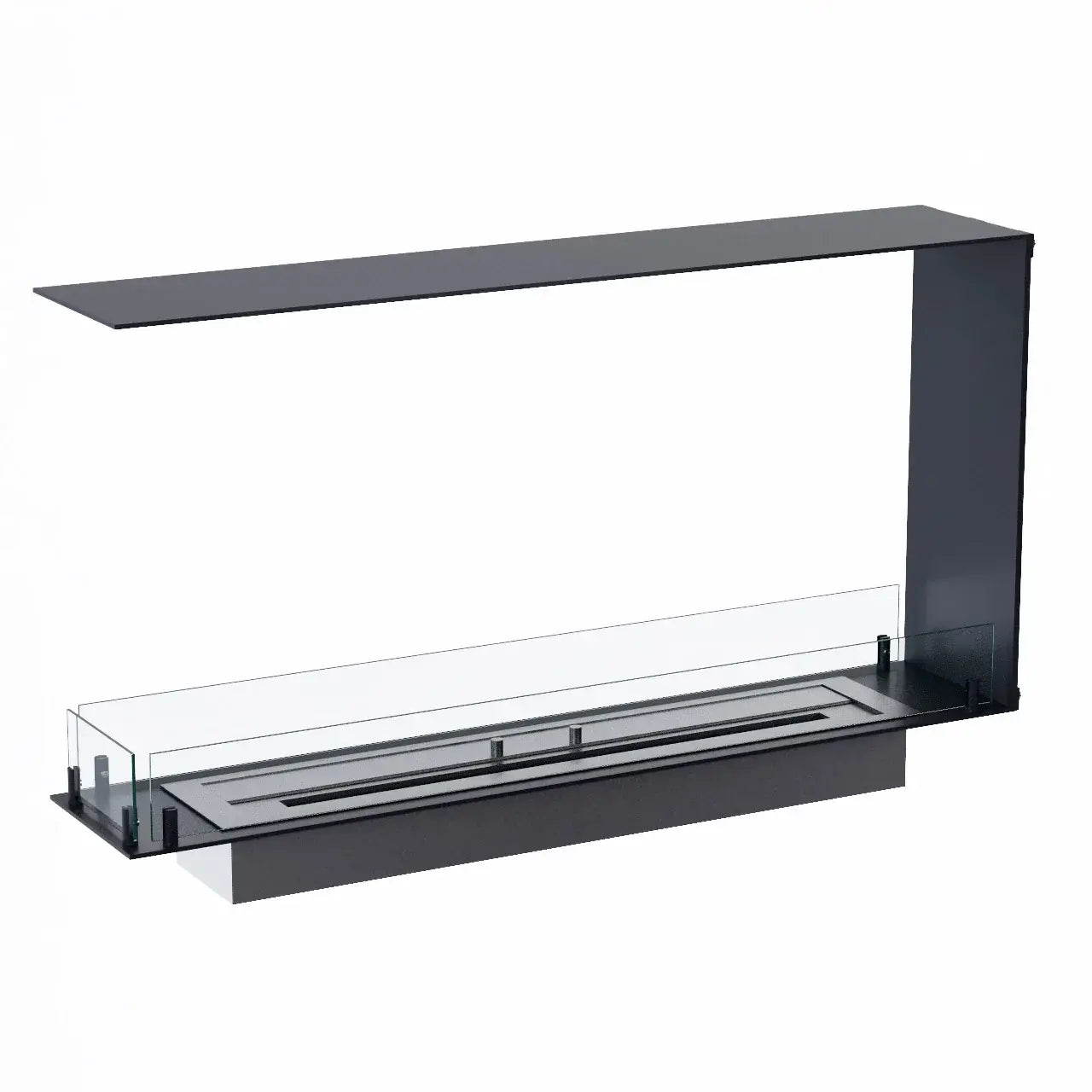 Sleek Fireplace Foco Room Divider 1000 Slim bioethanol fireplace with glass and modern design, showcasing three-sided flame view.