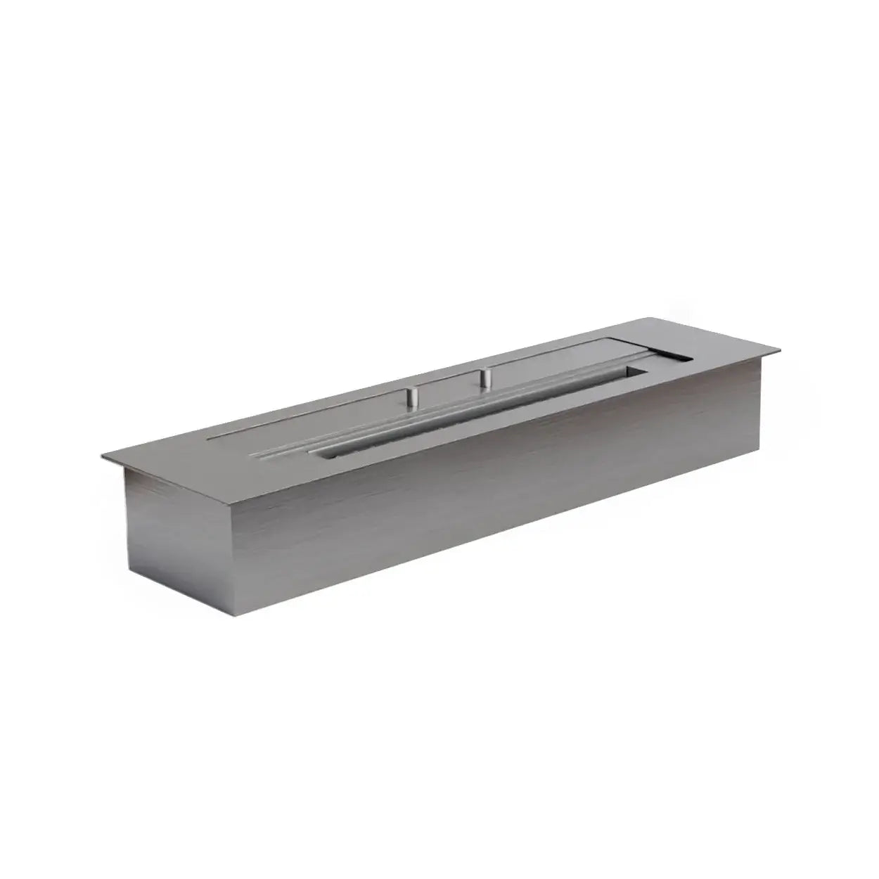 Stainless steel bioethanol fireplace insert designed for built-in installations, providing a sleek and modern look.