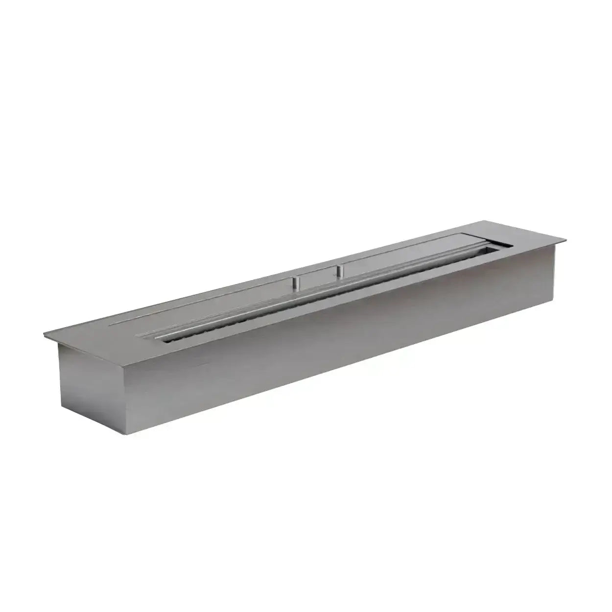 Bioethanol fireplace insert made of stainless steel, designed for built-in installation in modern settings.