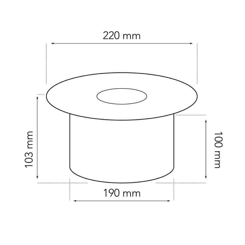 Dimensions diagram showing a round bioethanol burner with a diameter of 220 mm and height of 103 mm.