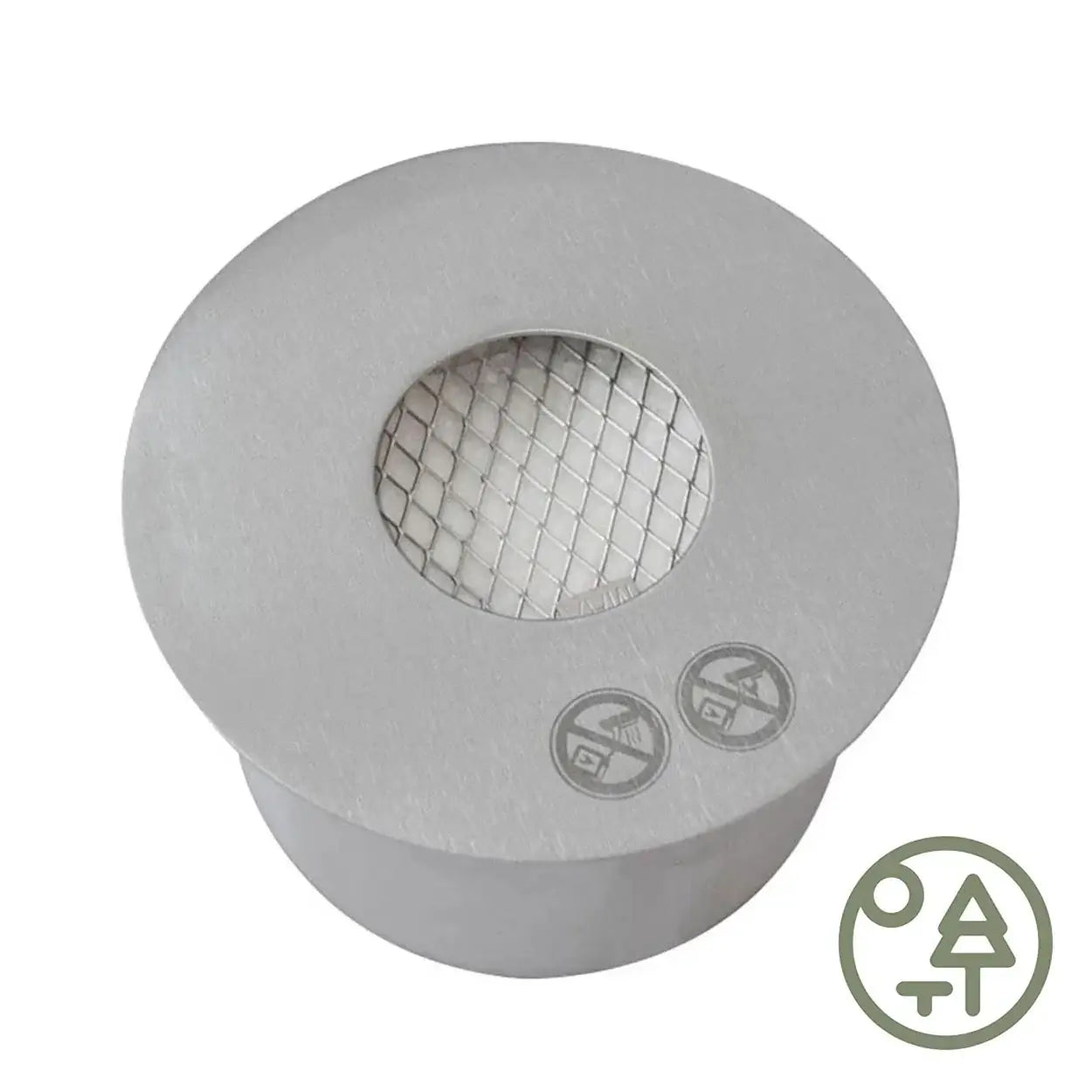 Outdoor round stainless steel bioethanol burner with mesh, designed for 2.5L fuel capacity and 2.2 kW heat output.