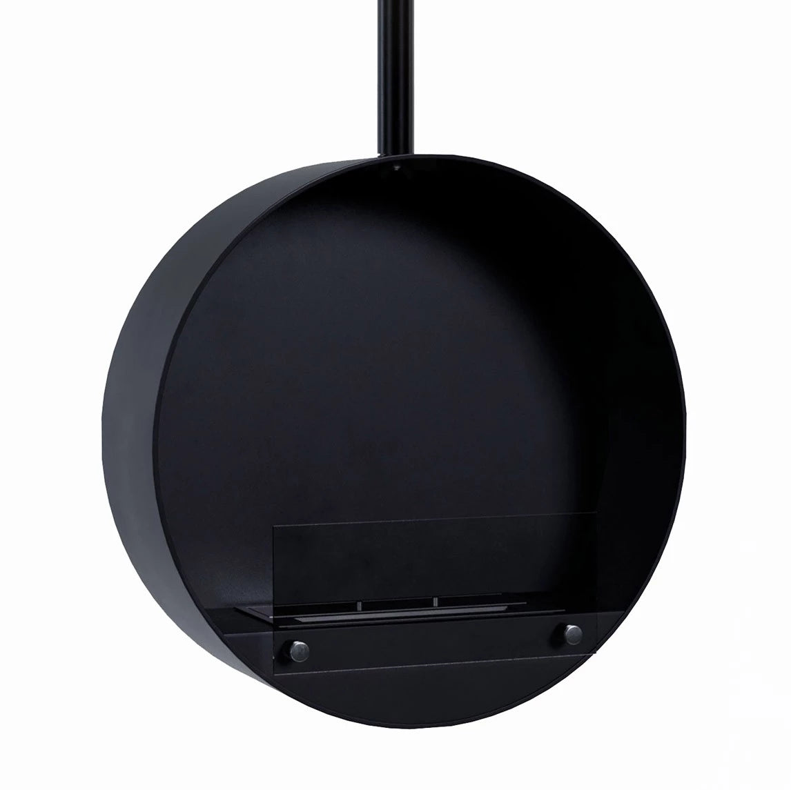 Ottawa Black 60 cm hanging bioethanol fireplace, featuring a sleek round design and black powder-coated finish.