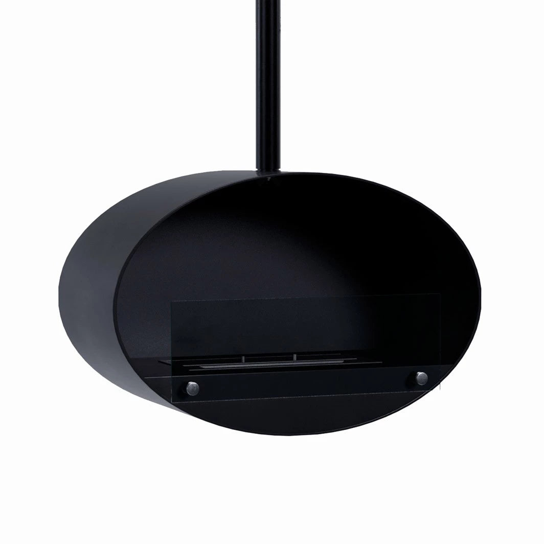 Halifax Black 60 cm hanging bioethanol fireplace with an oval design and a sleek black finish.