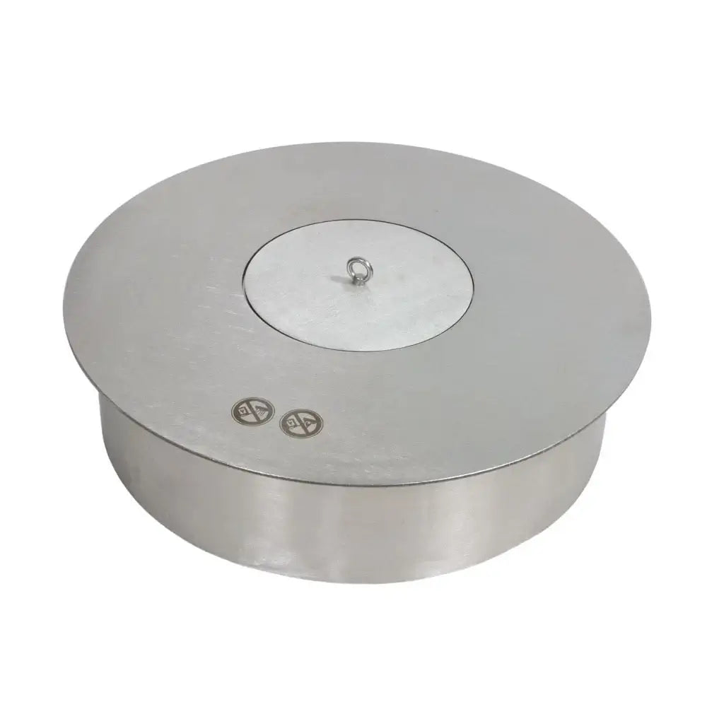 Large round outdoor bioethanol burner lid made from stainless steel, designed for durability and style.