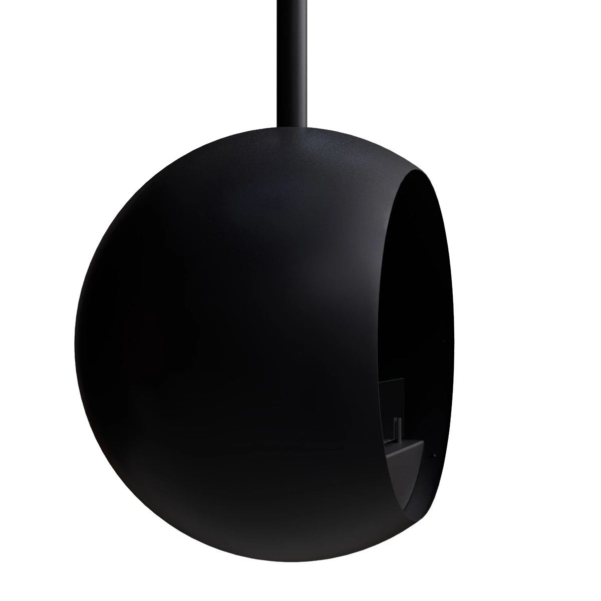 Edmonton round suspended bioethanol fireplace in sleek black design, showcasing the modern aesthetic and functionality.