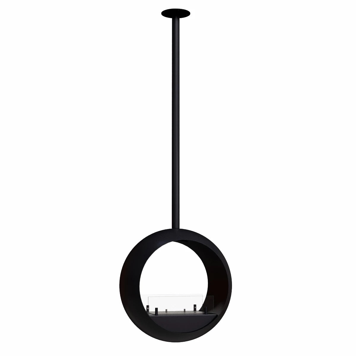 Edmonton 2-sided suspended bioethanol fireplace showcasing modern design with dual flame view.