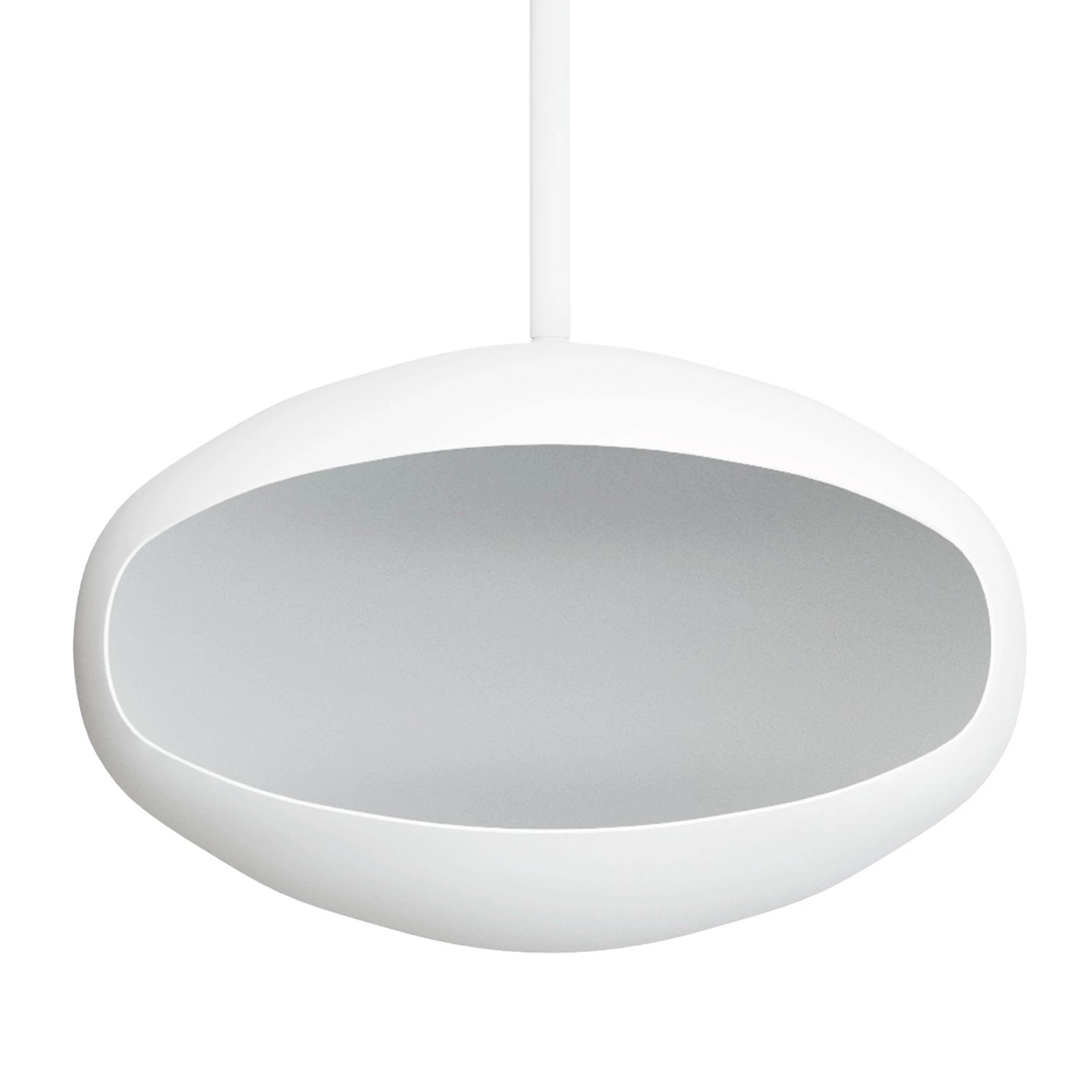 Cocoon Aeris ceiling-hung bioethanol fireplace in matte white, modern design for easy installation.