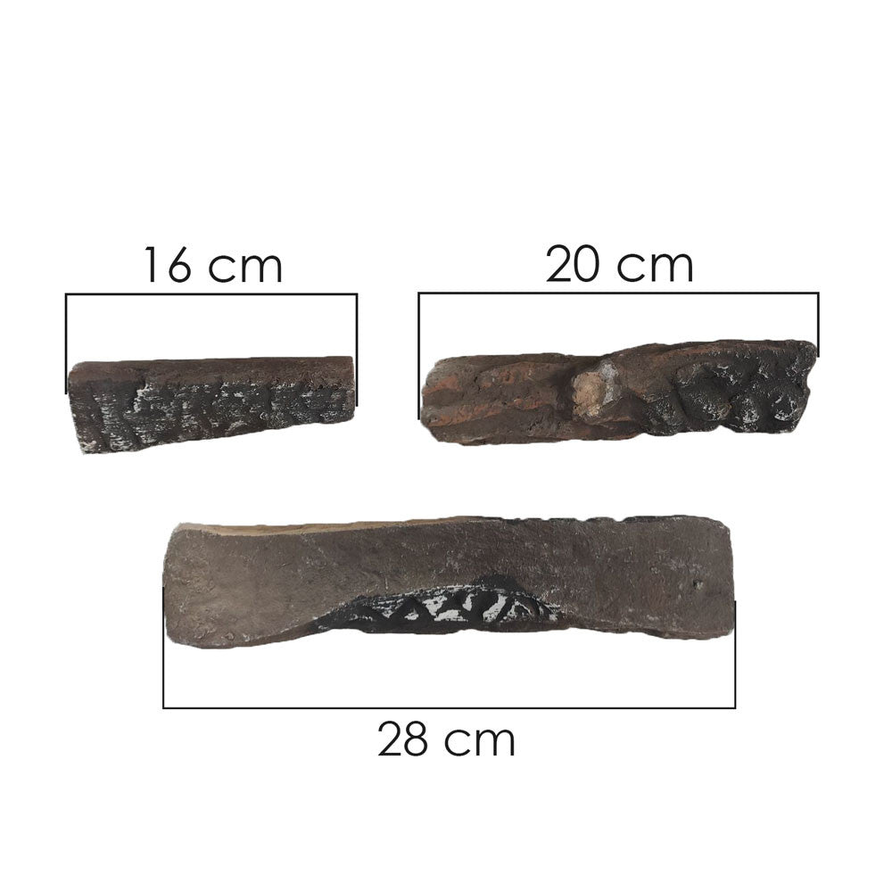 Ceramic logs for bio fireplace in various sizes: 16 cm, 20 cm, and 28 cm, enhancing decorative appeal.