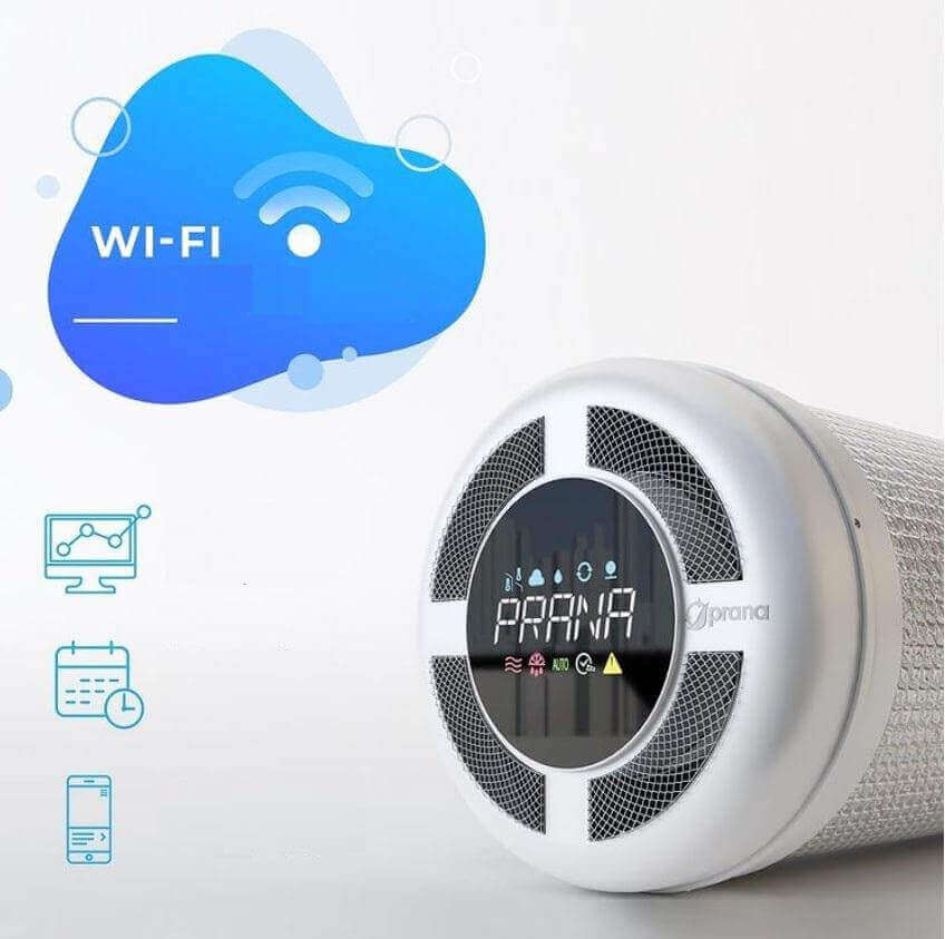 Recuperator PRANA 160 STANDARD heat recovery ventilator with Wi-Fi and user interface for energy-efficient ventilation.
