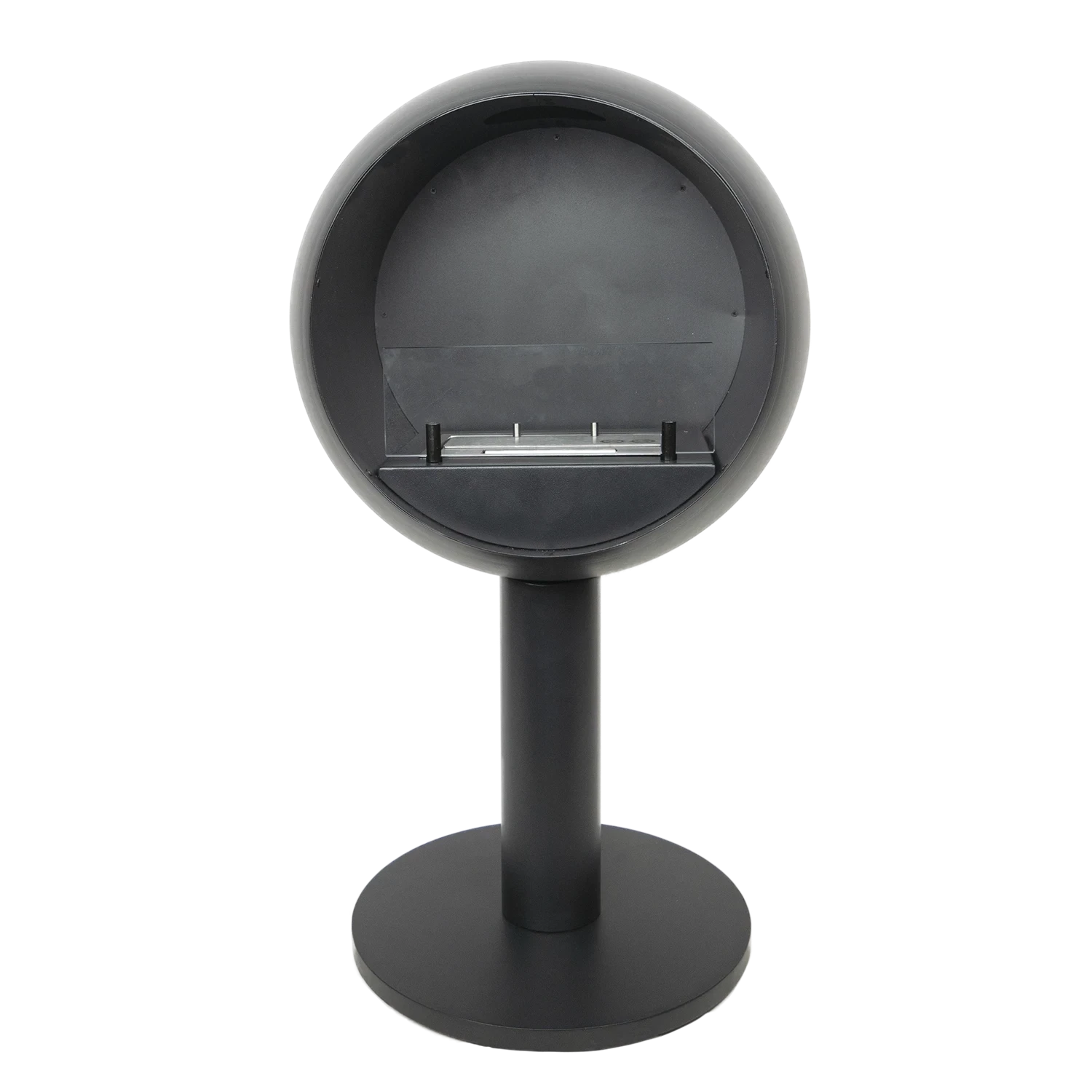 Edmonton freestanding bioethanol fireplace with a sleek black round design and manual burner.