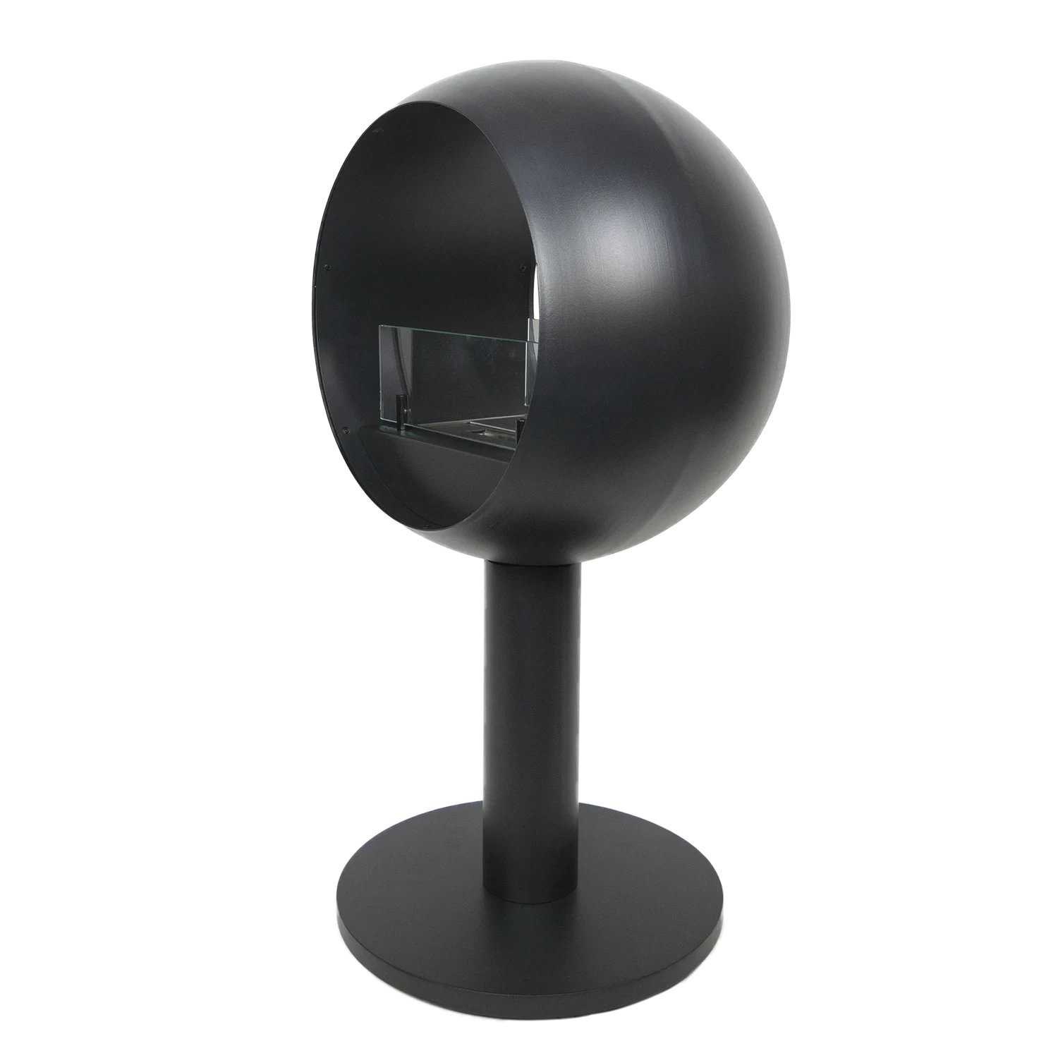 Edmonton 2-sided freestanding round bio fireplace in black, showcasing dual flames and modern design.