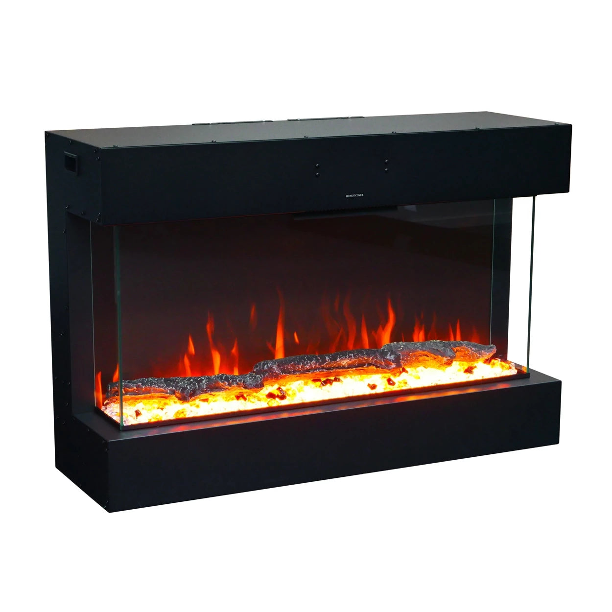 ScandiFlames Feroza 101 cm wall-mounted electric fireplace with realistic flame display and decorative wood.