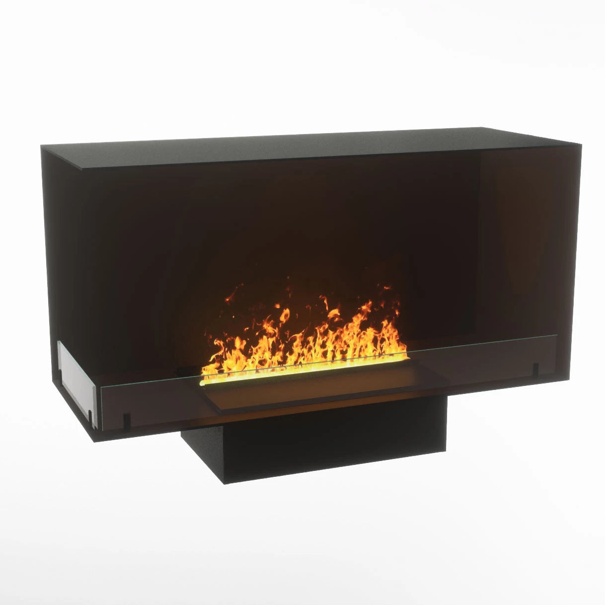 Foco Myst Corner Left 1000 modern water vapour fireplace with realistic flame effect and sleek design.