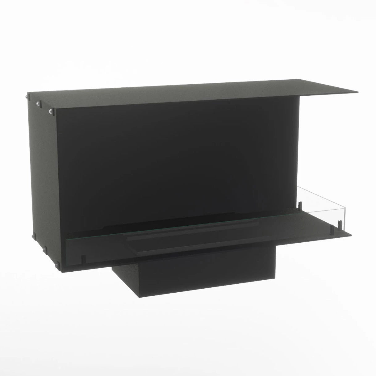 Foco Myst Corner Right 1000 modern water vapour fireplace in sleek black design, safe and eco-friendly alternative.