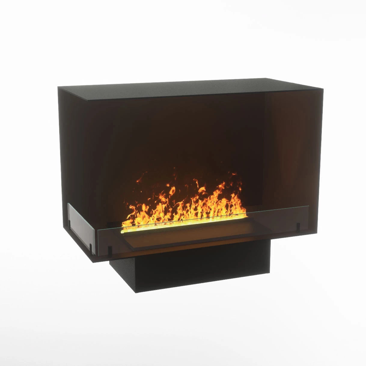 Foco Myst Corner Left 800 modern water vapour fireplace with realistic flames and sleek design.