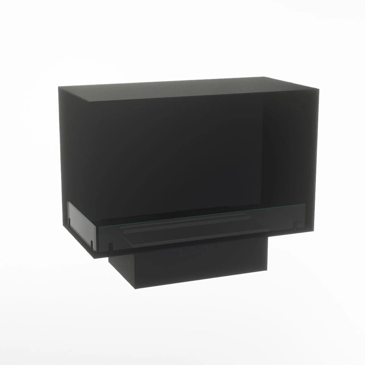 Foco Myst Corner Left 800 water vapour fireplace in sleek black design, ideal for modern living spaces.