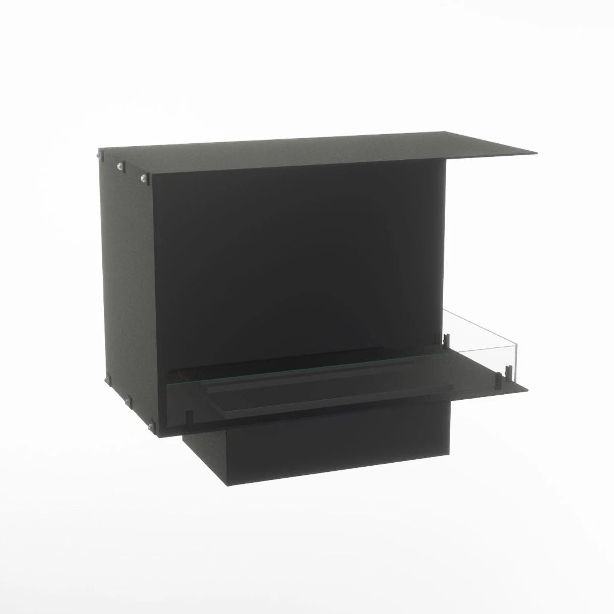 Foco Myst Corner Right 800 water vapour fireplace design with modern black finish and glass panel.