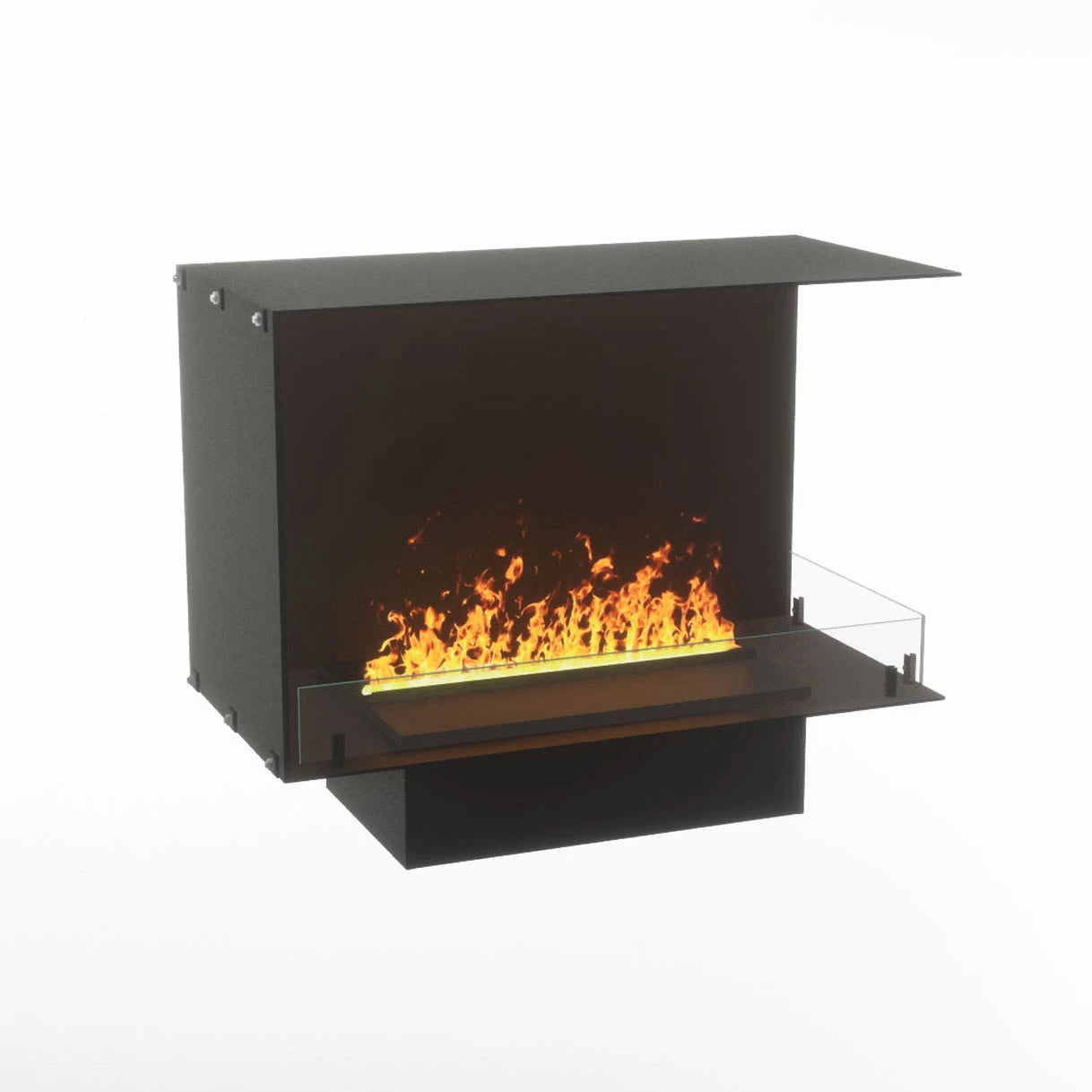 Foco Myst Corner Right 800 modern water vapour fireplace, simulating real flames with light and water.
