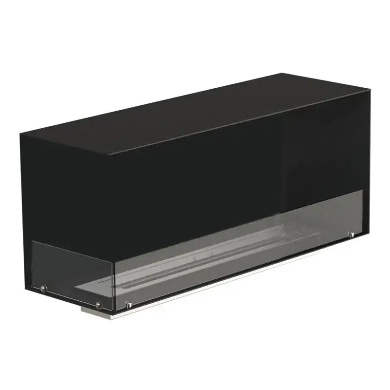 Bioethanol fireplace insert in black for modern interiors, designed for built-in installation and easy setup.